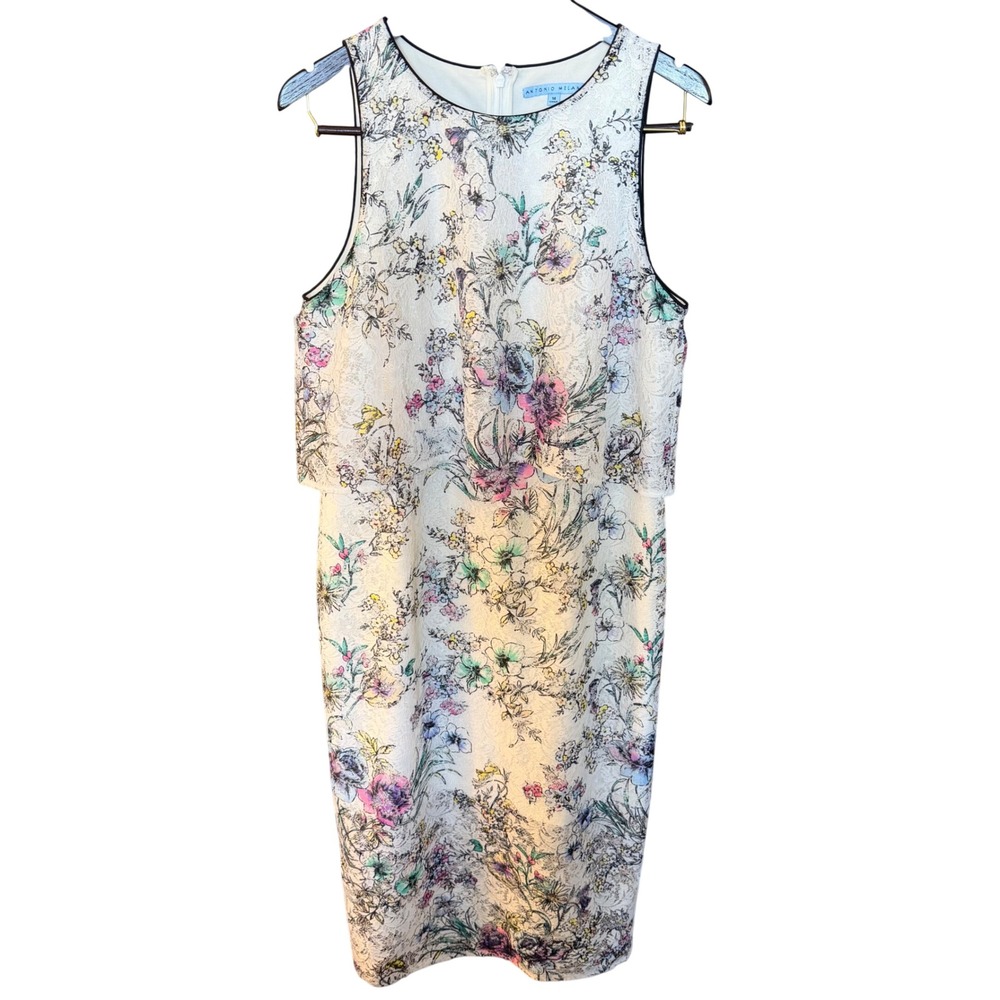 Antonio Melani Floral Lace Popover Sheath Dress Womens 14 White Multi Sleeveless